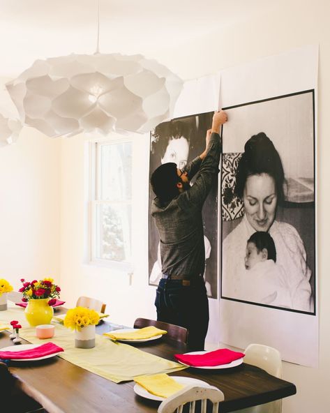 How To Make Really Big and Cheap Photo Posters for a Party | Kitchn Birthday Celebration Ideas, Lunch At Home, Photography Display, Sticker Company, 75th Birthday Parties, Giant Poster, 90's Birthday Party, Old Family Photos, Cheap Posters