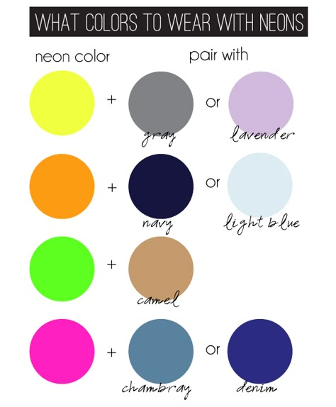 Neon Color Combinations Ropa Color Neon, Colour Pairing, Neon Ideas, Colour Coordination, Clothing Tips, Easy Fashion, Neon Outfits, Color Pairing, Neon Color