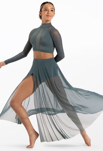 Mock Neck Illusion Mesh Dance Crop Top | Balera™ Contemporary Dance Outfits, Dance Crop Tops, Lyrical Dresses, Contemporary Dance Costumes, Tango Outfit, Lyrical Costumes, Dance Costumes Lyrical, Contemporary Costumes, Solo Costume