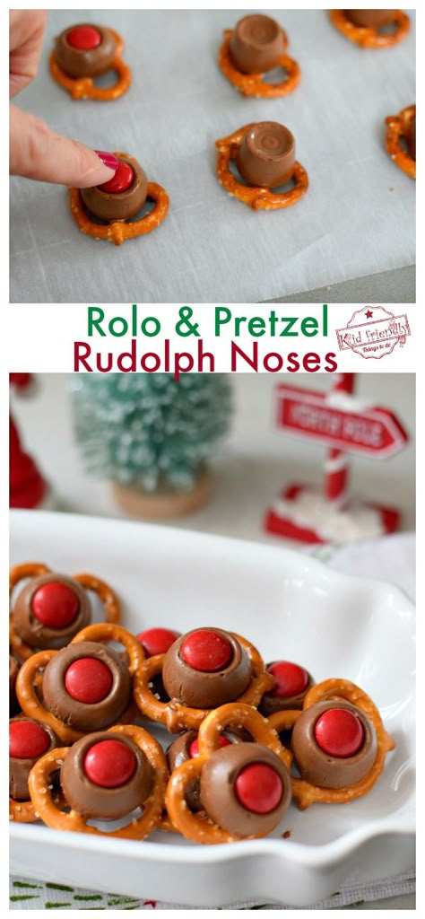 Rudolph Treats, Pretzel Rolo, Easy Holiday Desserts Christmas, Kids Christmas Treats, Rolo Pretzel, Christmas Treats To Make, Rolo Pretzels, Easy Holiday Treats, Holiday Desserts Christmas