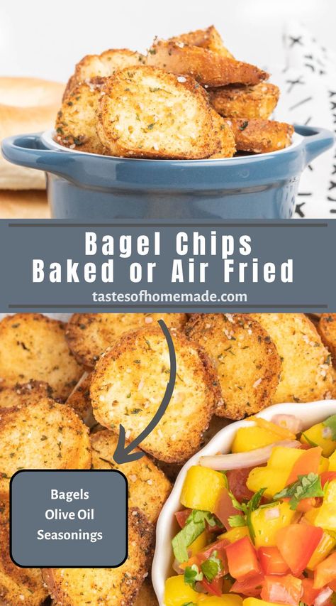 Bagel crisps are a great way to use leftover bagels.  These crunchy bagel chips can be baked or air-fried. Seasoned with herbs and garlic powder, are perfect for a snack or served on an appetizer platter with your favorite dip. Leftover Bagels, Everything Bagel Chips, Bagel Chips Recipe, Bagel Crisps, How To Make Bagels, Smoked Salmon Cream Cheese, Cinnamon Raisin Bagel, Appetizer Platter, Salmon Cream Cheese