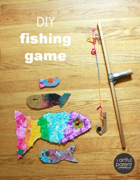 A DIY fishing game for kids combines with a Fort Magic canoe for lots of pretend play fun (the Fort Magic kit and pretend play go hand in hand in our home). Diy Fishing Game, Fishing Games For Kids, Diy Fishing, Easy Art For Kids, Art Activities For Toddlers, Fishing Diy, Kids Fishing, Indoor Activities For Kids, Fishing Game