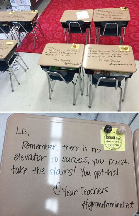 Teacher Surprised Her Students With Personalised Motivating Messages On Their Desks Before An Exam Teacher And Student Love Aesthetic, Teacher Notes To Students, English Teacher Aesthetic, Motivating Messages, Average People, Teachers Room, Classroom Goals, Teacher Aesthetic, Elementary Classroom Decor