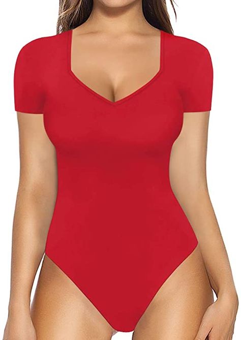 Bodysuit With Shorts, American Sweetheart, Bodysuit Tops, Body Suits, Square Neck Bodysuit, V Neck Bodysuit, Bodysuit Lingerie, One Piece Bodysuit, Short Sleeve Bodysuit