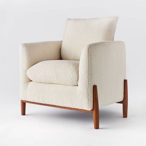 Elroy Accent Chair With Wood Legs Cream Sherpa - Threshold™ Designed With Studio Mcgee : Target Square Armchair, Round Lounge Chair, Sherpa Chair, Dallas Apartment, Comfy Accent Chairs, Bungalow Style, Colourful Cushions, Brand Studio, Round Ottoman