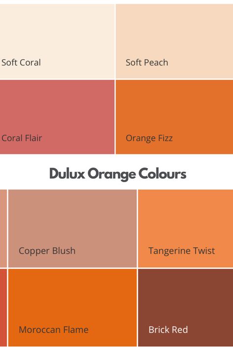 dulux orange paint colours featuring orange paint swatches from the dulux range with soft light peach colours to spicy terracotta colours. Rust Orange Wall Paint, Home Office Orange Walls, Pastel Orange Wall Paint, Orange Hallway Ideas, Orange Hallway Paint, Light Orange Kitchen, Orange Wall Paint Ideas, Orange Feature Wall, Orange Kids Rooms