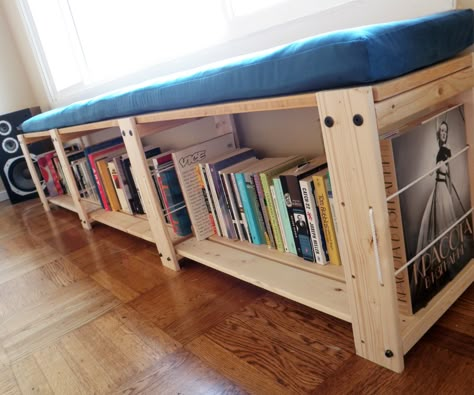 This Instructable will show you how to convert an Ikea Gorm shelving unit into a bookshelf bench. Build A Bookshelf, Bookshelf Bench, Bookcase Bench, Ikea Bench, Kids Bedroom Makeover, Ikea Shelving Unit, Diy Window Seat, Diy Bank, Corner Nook