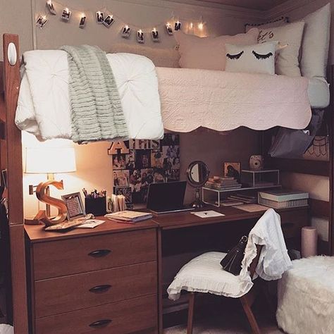 Perfect place to battle the Sunday scaries | dormify.com Desk Under Bed, Budget Dorm Room, Dorm Room Pictures, Diy Dorm Room, Dorm Room Organization Storage, Lofted Dorm Beds, Dorm Room Decorating Ideas, Dorm Room Decorating, Diy Dorm