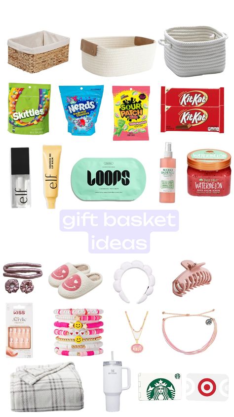 gift basket idea #giftbasket #ideas Teen Girl Gift Basket Ideas, Gift Basket Ideas For Girls Teenagers, Gift Basket Cheap, Gift Baskets For Teenage Girl, Teen Girl Gift Basket, Cheap Gift Basket Ideas, Cheap Gift Baskets, Teen Gift Basket, Teen Gift Baskets