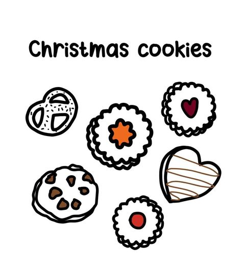 Christmas cookies. Drawn sweets in doodle style.Cookie icons Christmas Food Drawing, Christmas Cookies Drawing, Cookie Doodle, Doodle Cookies, Cookie Drawing, Diy Keramik, Vector Typography, Christmas Doodles, Doodle Style