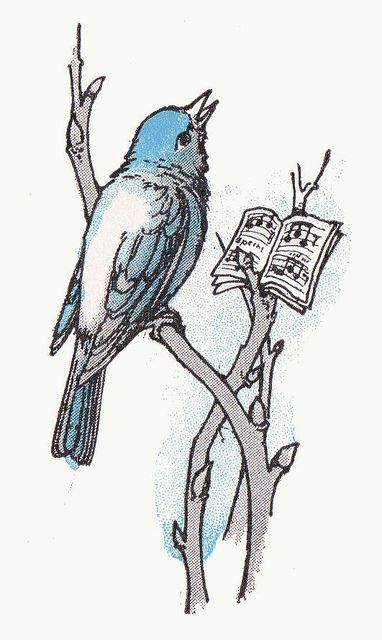 Bluebird was singing, "Dear Little Violet, come out, come out!" by Margaret Ely Webb Vintage Book Drawing, Playbill Ideas, Singing Bird Tattoo, Song Bird Tattoo, Song Bird Drawing, Singing Illustration, Bluebird Sketch, Singing Bird Drawing, Animal Singing Illustration