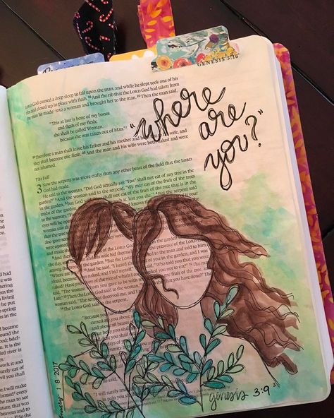 Miki Pietak (@mikipietak) • Instagram photos and videos Where Are You, Bible Drawings, Bible Journaling For Beginners, Bible Drawing, Bible Journaling Ideas Drawings, Bible Doodling, Bible Journal Notes, Inspire Bible Journaling, Genesis 3