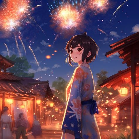 Your Name New Year Anime Art, New Years Anime, Anime Fireworks, Fireworks Anime, New Year Anime, Anime Festival, Background Reference, Avatar Anime, Festival Art