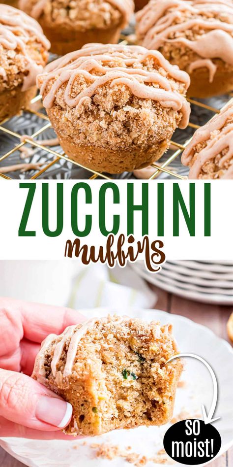 Delicious and easy, these Cinnamon Streusel Zucchini Muffins are packed with flavor. From the perfect zucchini muffin recipe to the crunchy streusel topping and sweet cinnamon glaze, these are a wonderful treat for breakfast or dessert! Zucchini Muffin Recipe, What To Make With Squash And Zucchini, Best Zucchini Muffins, Zucchini Bread Muffins Recipes, Zucchini Recipes Baking, Baking With Zucchini Recipes, Oatmeal Zucchini Muffins, Muffin Recipes Zucchini, Zucchini Breakfast Muffins