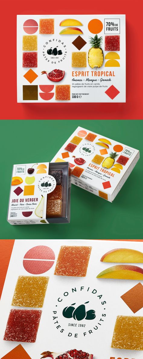 Quatre Mains - Confidas #confectionary #packaging Fruit Candy Packaging Design, Fruit Candy Packaging, Jelly Packaging Design, Mango Packaging, Confectionary Packaging, Fruit Packaging Design, Jelly Packaging, Snack Packaging, Travel Retail