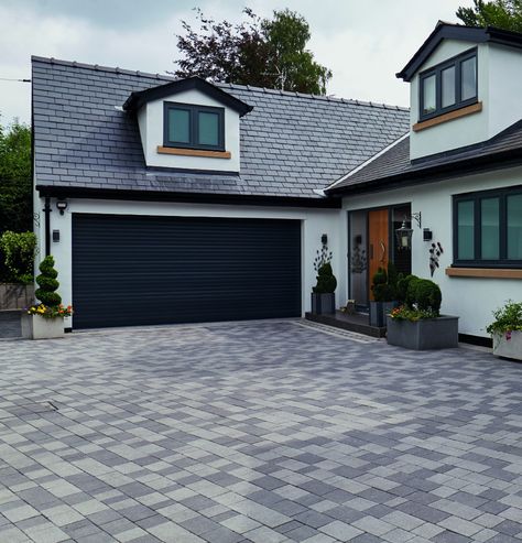 grey driveway - Google Search House Frontage, Grass Driveway, Block Paving Driveway, Paving Driveway, Driveway Blocks, Driveway Design, Construction Area, Garden Paving, Natural Granite