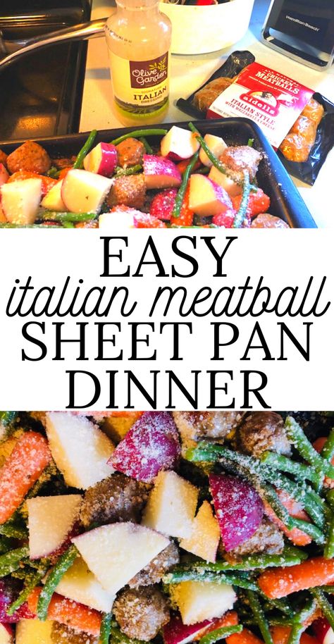 Meatball Sheet Pan Dinner, Meatball Sheet Pan, Green Beans Red Potatoes, Easy Italian Meatballs, Healthy Italian Recipes, Italian Meatball, Meatball Dinner, Chicken Meatball, Cheese Dinner