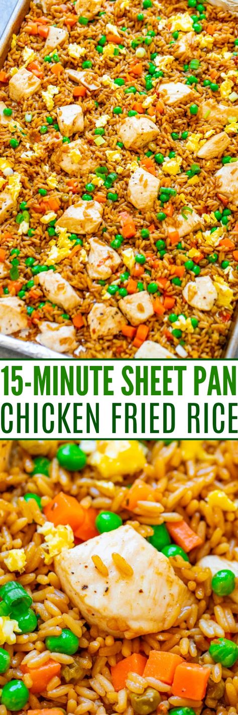 Sheet Pan Chicken Fried Rice, Easy Chicken Recipes For Dinner, Chicken Fried Rice Easy, Averie Cooks, Sheet Pan Suppers, Sheet Pan Dinners Recipes, Arroz Frito, Jambalaya Recipe, Sheet Pan Chicken