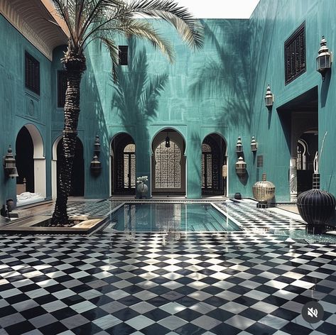 Moroccan House Interior, Hacienda Mexico, Moroccan Pool, Baptiste Bohu, Morocco Riad, Moroccan Palace, Moroccan Villa, Art Deco Exterior, Moroccan Houses