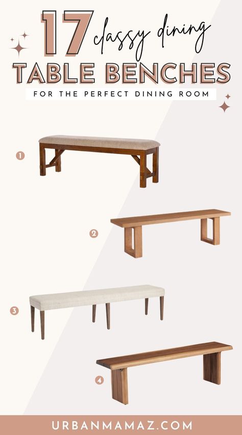 Looking for classy dining table benches? Check out this list of 17 chic dining table benches to make the perfect dining room. Dining Table Bench With Back, Dining Room Bench Ideas, Dining Table With Bench And Chairs Ideas, Dining Bench Ideas, Diy Dining Table Bench, Classy Dining Table, Bench For Dining Table, Dining Room Table Bench, Best Dining Table