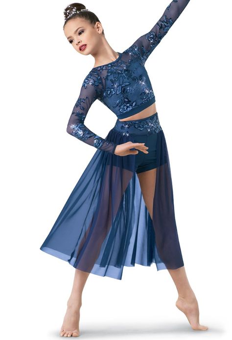 Weissman® | Crop Top and Short + Midi Back Skirt Dance Clothes Practice, Girls Long Skirts, Modern Dance Costume, Cute Dance Costumes, Pretty Dance Costumes, Skirt Dance, Dance Costumes Dresses, Paige Hyland, Brooke Hyland