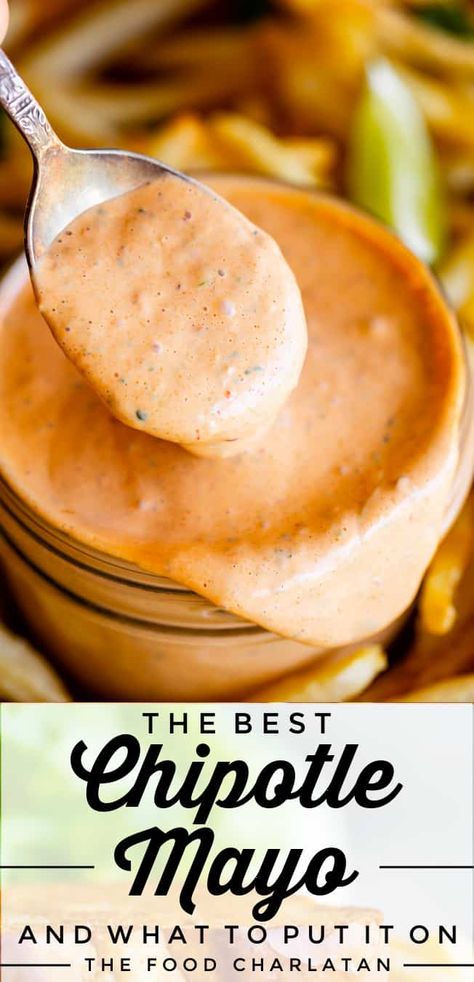 The Best Chipotle Mayo from The Food Charlatan. Learn how to make easy Chipotle Mayo recipe! You are going to want to put this homemade sauce on EVERYTHING you guys. It is the best secret sauce for so many Mexican inspired meals! Chipotle mayo is creamy and smooth, with a little bit of heat from the chipotles and a touch of smokey flavor from the peppers themselves and additional smoked paprika. Then put. it. on. everything. I've got tons of ideas in the post for what to use it with! Chipotle Mayo Sauce, Sauce For Tacos, Chipotle Mayo Recipe, Slow Cooker Pork Tacos, Sandwich Spreads, Homemade Chipotle, Mayo Recipe, The Food Charlatan, Mayo Sauce