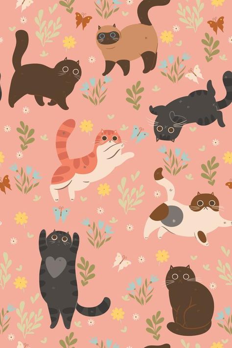 Kittens Cutest Drawing, Maxi Design, Cats Illustration, Cat Wallpaper, Cute Kittens, Cat Illustration, Pattern Illustration, Cat Drawing, Animal Illustration