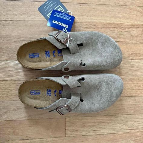 Birkenstock Boston soft foot bed taupe size 7 - Depop Birkenstock Boston, Boston, Birkenstock, Bed