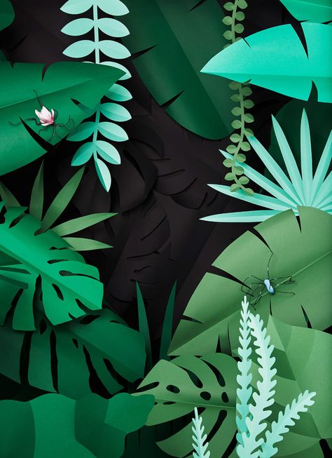 Katrin Rodegast / Paper Art & Illustration › Barbara Magazine Jungle Scene, Kids Wall Murals, Paper Cut Art, Mural Wall Art, Paper Cutout, Flat Illustration, Name Art, Set Design, Botanical Art