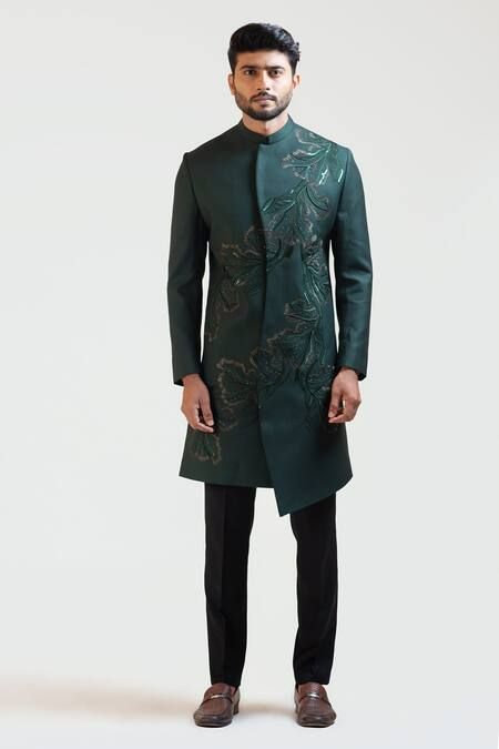 Buy Black Tricot Embroidered Sherwani And Pant For Men by Paarsh Online at Aza Fashions. Lineart Embroidery, Achkan For Men, Indo Western Sherwani, Sherwani For Men Wedding, Embroidered Sherwani, Coat Set, Sherwani For Men, Western Jacket, Nehru Jackets