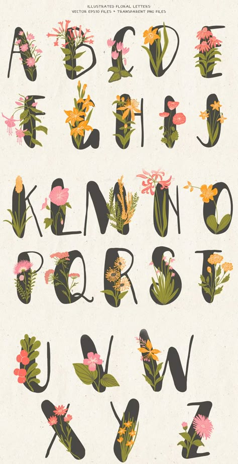 Caligraphy Alphabet Floral, Floral Typography Alphabet, Flower Fonts Alphabet, Plant Alphabet Letters, Cottage Core Letters, Botanical Lettering Fonts, Plant Font Alphabet, Flower Alphabet Letters Fonts, Flower Words Floral Letters