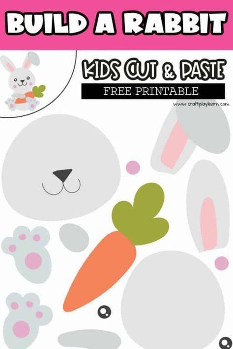 rabbit cut and paste activity Rabbit Craft, Rabbit Printable, Paper Rabbit, Craft Work For Kids, Paper Bunny, Rabbit Crafts, Animal Printables, Crafts Preschool, Folding Origami