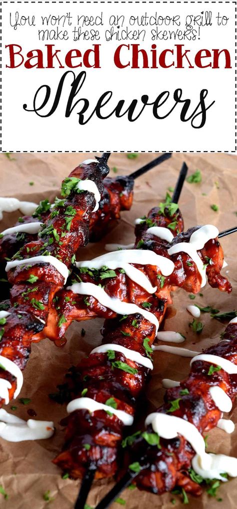 Baked Chicken Skewers Baked Chicken Skewers, Chicken Skewers In Oven, Oven Chicken Kabobs, Skewers In The Oven, Honey Chipotle Sauce, Tandoori Sauce, Chicken Kebab Recipe, Chicken Skewer Recipe, Barbeque Chicken