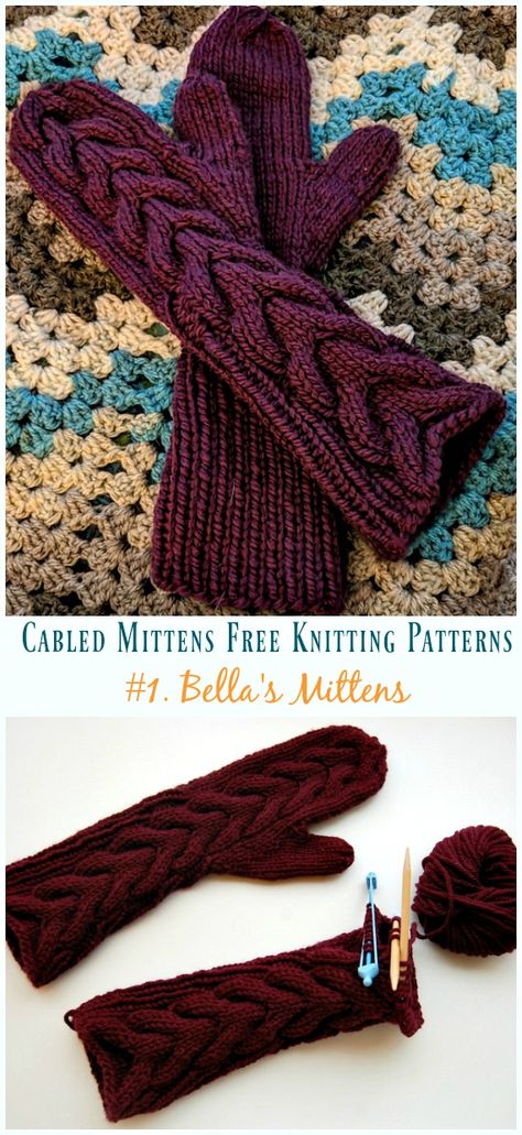 Bella's Mittens Knitting Free Pattern  - Cabled #Mittens; Free #Knitting; Patterns 5mm Knitting Needle Patterns, Mittens Knitting Pattern Free, Mitten Knitting Pattern, Free Aran Knitting Patterns, Knitting Mittens, Knitting Gloves, Joining Yarn, Mittens Knitting, Knitted Mittens Pattern