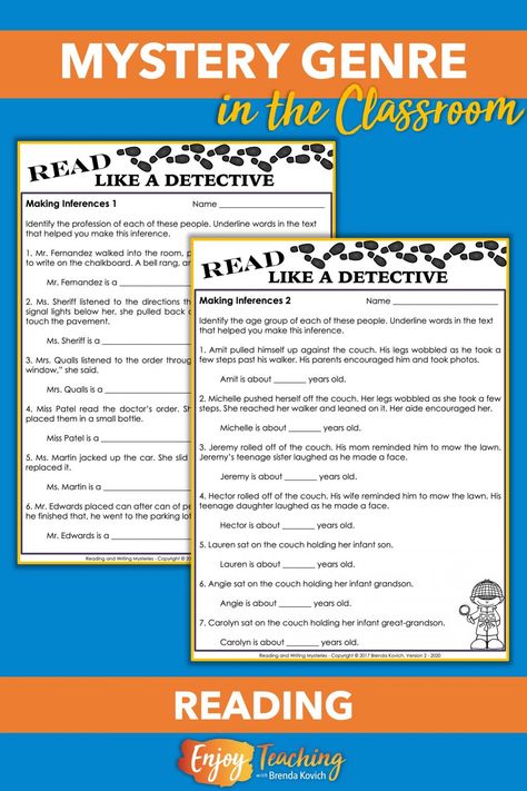 Genre Lessons, Inference Activities, Genre Study, Mystery Writing, Mystery Genre, Realistic Fiction, Library Lessons, Reading Comprehension Passages, Reading Workshop