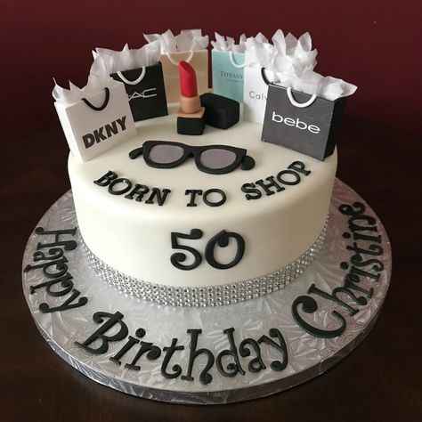 Born To Shop Birthday Cake, 50th Birthday Cake Designs For Women, 50 Bday Cake Woman, Cake Designs 50th Birthday Women, 50th Birthday Cake For Women Mom, Shopping Birthday Cake, Born To Shop Cake, 50th Birthday Cake Ideas For Women, 51st Birthday Cake