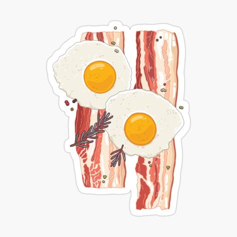 Bacon Drawing, House Cartoon, Bacon And Eggs, The Best Breakfast, Cute Food Drawings, Food Stickers, Cartoon Stickers, Fruit Art, Food Drawing