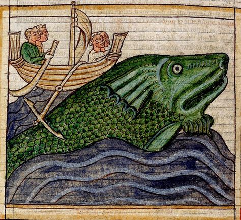 Whale, men in boat on its back. England c. 1236. BL | Flickr - Photo Sharing! Medieval Drawings, Medieval Artwork, Illustrated Manuscript, Medieval Paintings, Book Of Hours, Medieval Manuscript, Illuminated Letters, Sea Monsters, Medieval Art