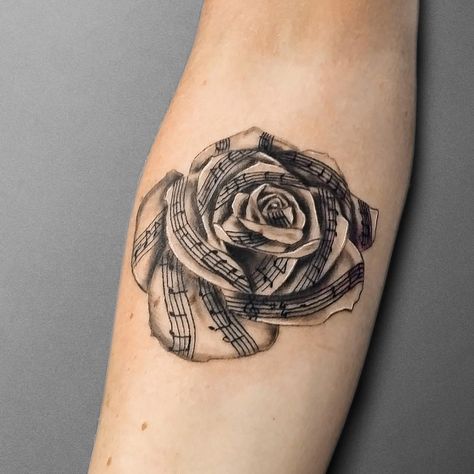 Music Symbol Tattoos On Rose Notes Tattoo Design, Musical Notes Tattoo, Music Note Tattoo Ideas, Music Sign Tattoo, Musical Notes Art, Music Symbol Tattoo, Music Lover Tattoo, Notes Tattoo, Music Tattoo Sleeves