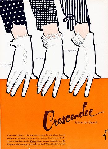 René Gruau 1952 Crescendoe (Gloves) Glove Illustrations, 60s Gloves, 50s Gloves, Retro Brochure, Gloves Illustration, Gloves Drawing, 2004 Fashion, Vogue Illustrations, Rene Gruau