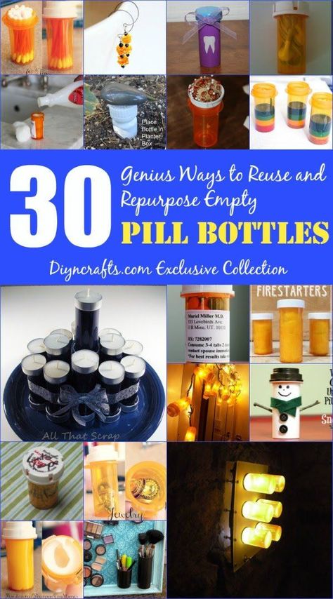 Empty Pill Bottle Crafts, Reuse Pill Bottles, Empty Medicine Bottles, Medicine Bottle Crafts, Pill Bottle Crafts, Reuse Crafts, Old Medicine Bottles, Diy Medicine, Creative Diy Projects