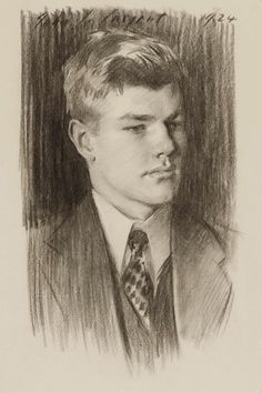 1924 Harold Irving Pratt, Jr. ( at age 20 ) charcoal on cream paper 60 x 45 cm Museum of Fine Arts, Boston, MA by John Singer Sargent John Sargent, Sargent Art, Portraiture Painting, 얼굴 그리기, Charcoal Portraits, Charcoal Sketch, John Singer Sargent, Expressionist Art, Portrait Sketches