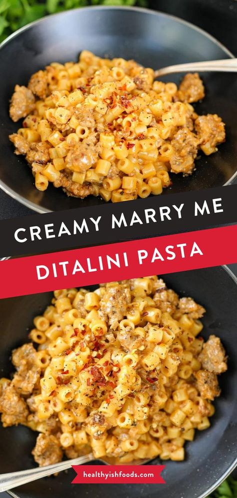 This Ditalini pasta recipe is perfect any night of the week. Made from a few simple ingredients, your entire family will LOVE this creamy sausage pasta recipe. This easy pasta recipe is a hybrid between creamy marry me ditalini sausage pasta and fancy hamburger helper with sausage.