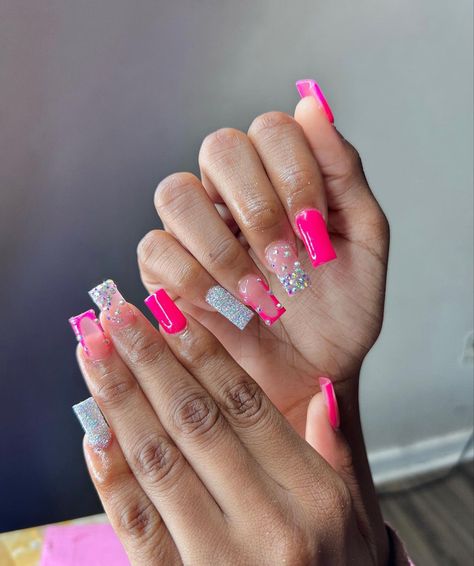 Short Pink Nails, Birthday Nail Designs, Acrylic Nail Set, Hard Nails, Blue Acrylic Nails, Colored Acrylic Nails, Girly Acrylic Nails, Cute Acrylic Nail Designs, Short Square Acrylic Nails