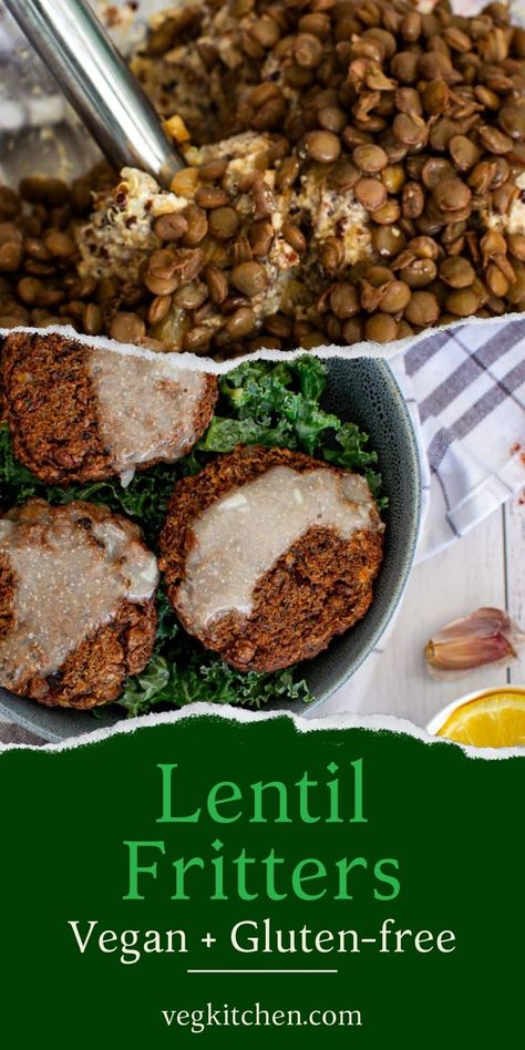 Lentil Fritters with Garlic Sauce Lentil Fritters Vegan, Wfpbno Recipes, Lentil Patties, Lentil Cake, Vegetarian Burgers, Lentil Fritters, Creamy Vegan Pasta, Fasting Recipes, Vegetarian Mains