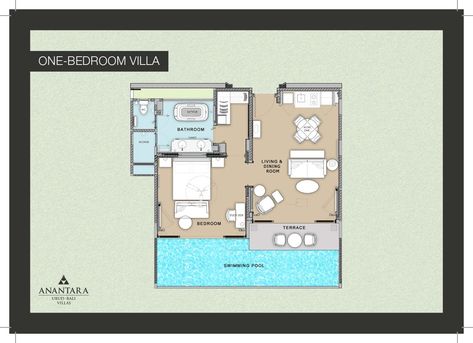 Bali House Design Villas Small Plans, Resort Villa Design, Small Villa With Pool, Pool Villa Plan, Resort Style Bedroom, Bali Villa Floorplan, Beach Villa Floor Plan, Suit Room, Villa Floor Plan