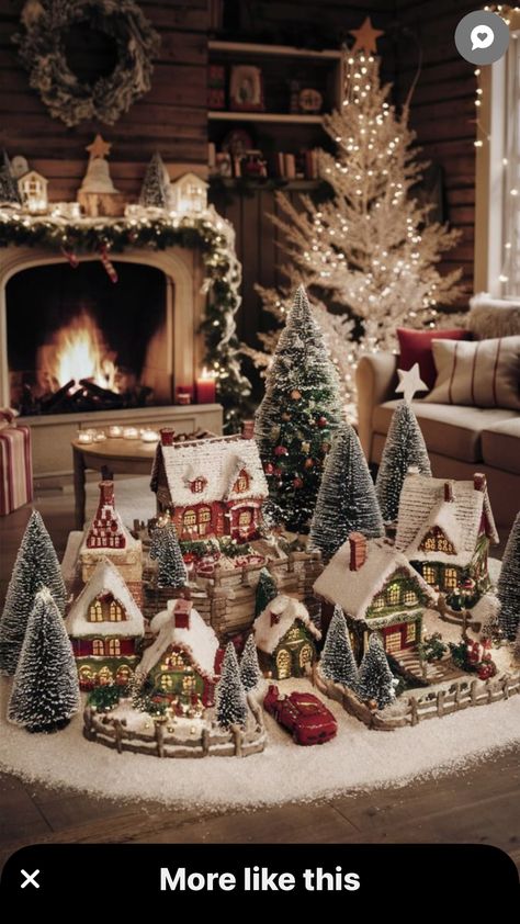 Christmas Village Decorations, Christmas Living Room Decor, Christmas Village Sets, Christmas Living Room, Modern Christmas Decor, Christmas Village Display, Fun Christmas Decorations, Christmas Decorations Living Room, Christmas Scents