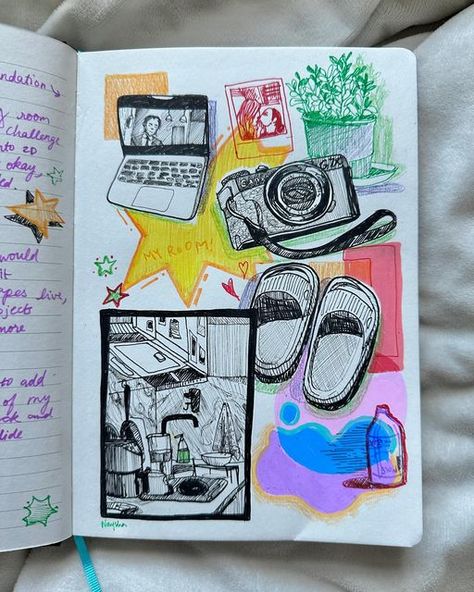 naysha satyarthi on Instagram: "started a new journal, I’m not sure i like the personality I’ve chosen for this journal but hey not a bad first page right??? A little break from my painting posts hope yall don’t mind👉🏽👈🏽 #sketch #sketches #doodle #draw #drawing #art #artist #artsy #aesthetic #aesthetics #journal #journaling #notes #london #londonart" Drawing Of A Journal, Lenanorah Journal, Journal Ideas Sketch, Art Journal First Page, New Journal First Page, Sketch Book First Page, First Page Of Diary Ideas, Journal First Page Ideas, First Page Of Sketchbook Ideas