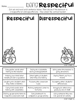 Just a simple sort I made to reinforce respectful actions/gestures. This can easily be added to your Citizenship unit, or beginning of the year activities to set a tone of spreading kindness in the classroom. I have listed 12 scenarios/behaviors, and students must decide is the actions "respectful... Respect Vs Disrespect, Appropriate Vs Inappropriate Behavior Worksheet, Respect Classroom Activities, Protective Behaviours Activities, 2nd Grade Sel Activities, Respect Activities For Kids, Classroom Respect, School Social Work Activities, Respect Classroom