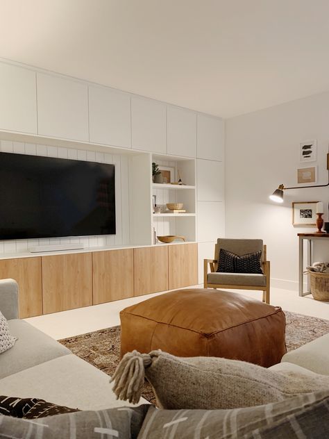 Living Room Tv Wall Design, Room Tv Wall Design, Rumpus Room, Built In Shelves Living Room, Living Room Wall Units, Living Room Built Ins, Modern Tv Wall, Basement Living Rooms, Ikea Living Room